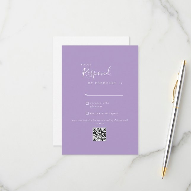 Lavender Moderne Mariage QR Code RSVP (Devant/Arrière en situation)