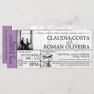 Lavender Paris Mariage Boarding Pass Invitation
