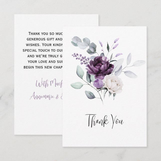 Lavender Peonies et White Roses Mariage Merci (Devant / Derrière)