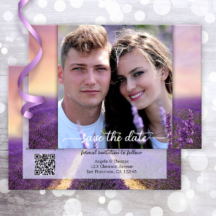 Lavender Photo QR Code Enregistrer la carte Date