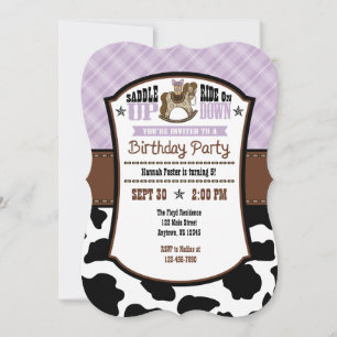 Lavender Plaid Cowhide Cowboy Invitation d'anniver