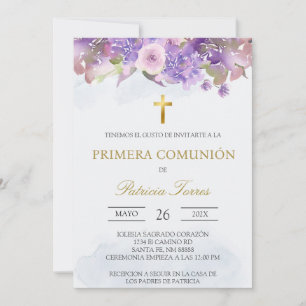 Lavender première communion espagnole Invitation