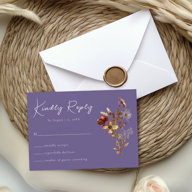 Lavender Purple Fleur sauvage Boho Wedding Carte R (Créateur téléchargé)