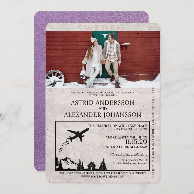 Lavender Purple Suède Faire-part de mariage de pas (Devant / Derrière)