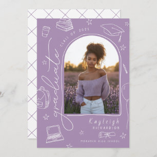 Lavender Retro Photo Graduation Faire-part