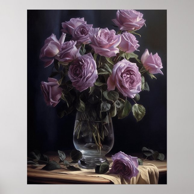 Lavender Rose Flowers Art Imprimer Poster (Devant)