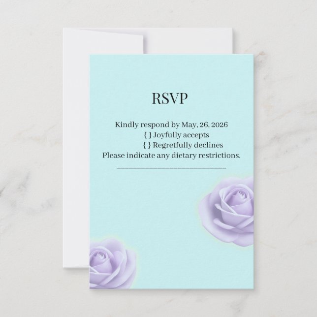  Lavender Rose With Blue Wedding RSVP (Devant)