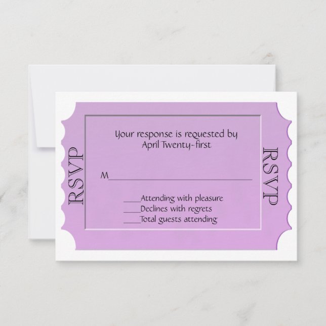 Lavender Ticket Look Carte de réponse RSVP (Devant)