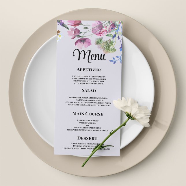 Lavender violet fleur sauvage printemps Menu de ma (Lavender purple wildflower spring Wedding Menu)