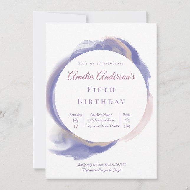 Lavender Watercolor Abstract Birthday Invitation (Devant)
