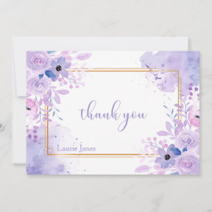 Lavender Watercolor Floral Merci Carte Note