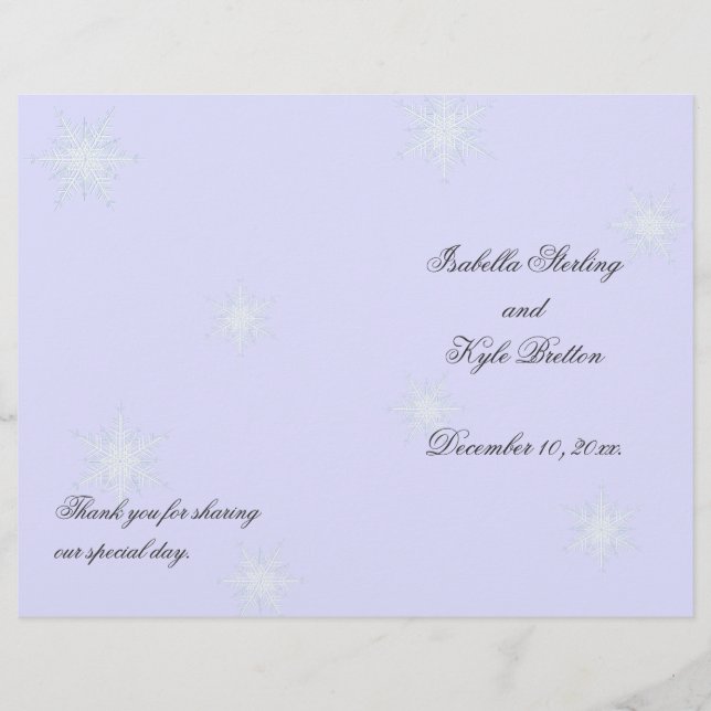 Lavender Winter Snowflake Wedding Programme (Devant)