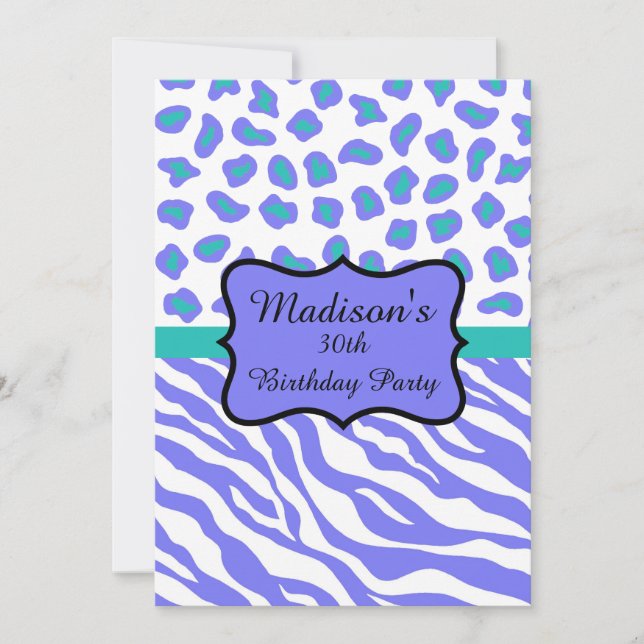 Lavender Zebra Leopard 30e anniversaire Invitation (Devant)