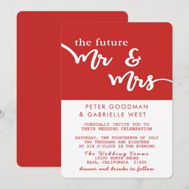 L'avenir M. et Mme Faire-part de mariage (Rouge) (Devant / Derrière)