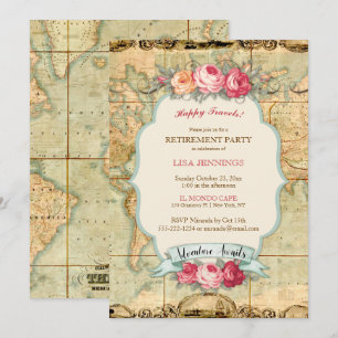 L'aventure Attend Carte du Monde Vintage Roses