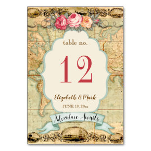 L'aventure Attend Carte du Monde Vintage Roses