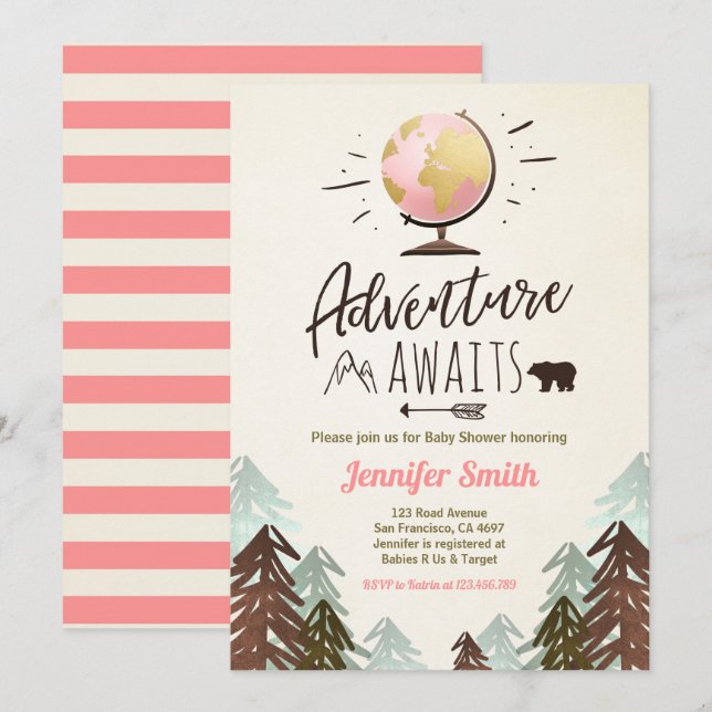 L'aventure attend la fille Vintage invitation Baby (Devant / Derrière)