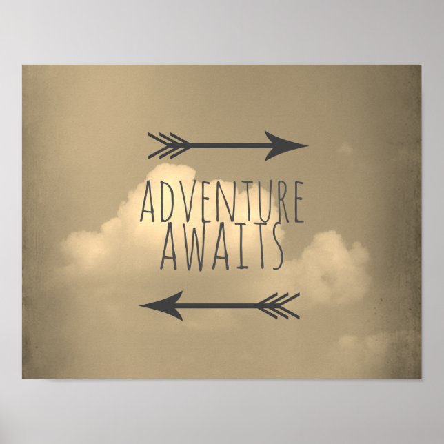 l'aventure attend poster sépia ciel et nuage (Devant)