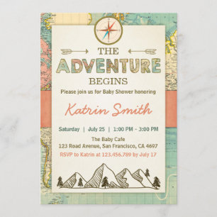 L'aventure commence Baby shower invitation Carte d
