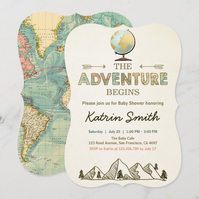 L'aventure commence Baby shower invitation Carte G (Devant / Derrière)