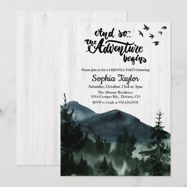 L'aventure commence Invitation à la fête d'adieu (Devant / Derrière)