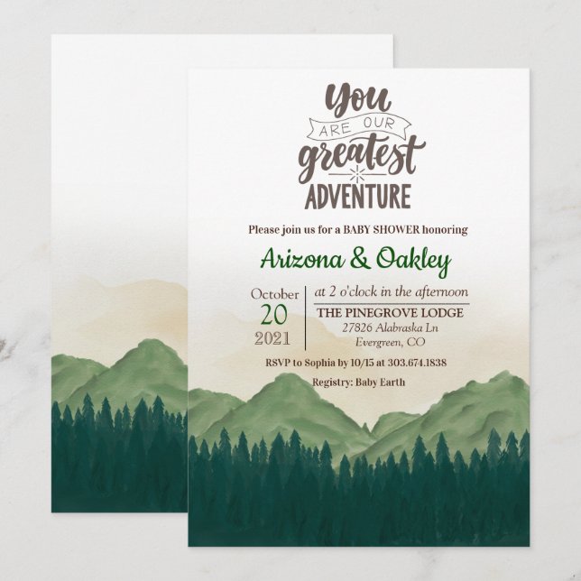 L'aventure commence Invitation pour Baby Shower (Devant / Derrière)