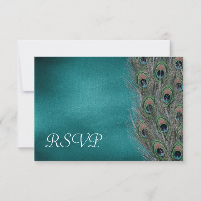 Lavish Peacock Feathers Wedding RSVP Response Card (Devant)