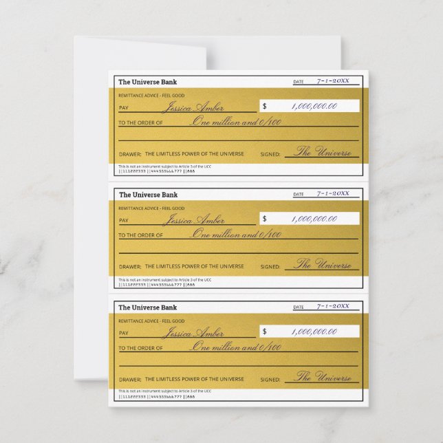 Law of Attraction 3 Blank Printable Gold Checks (Devant)