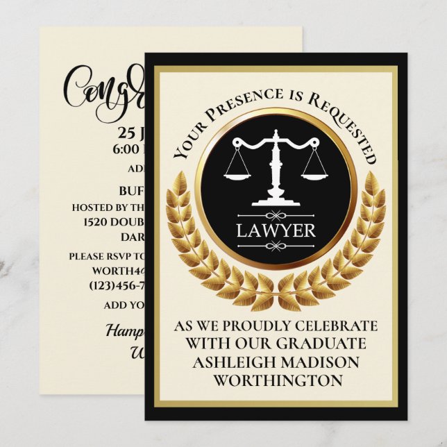 Law School Graduation Invitation (Devant / Derrière)