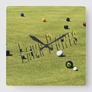 Lawn Bowls Action Logo Horloge Murale Carrée