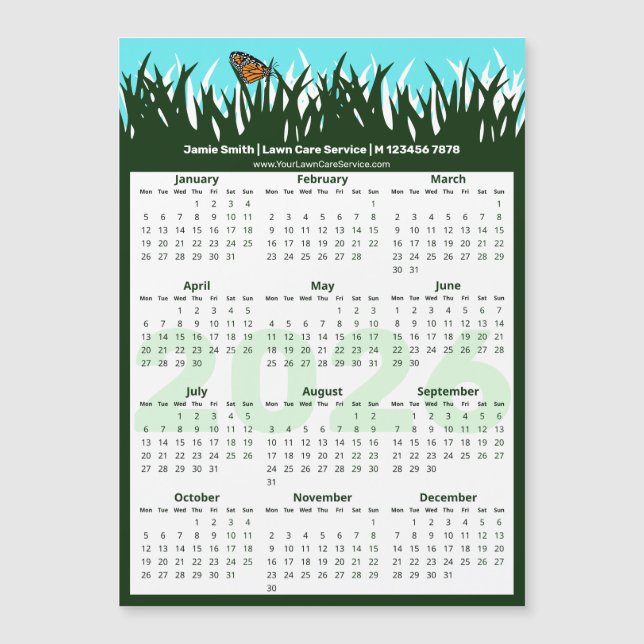 Lawn & Garden Maintenance Magnetic 2026 Calendar (Devant)
