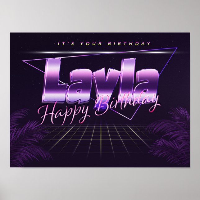 Layla Nom Vorname lila retro Poster Geburtstag (Devant)