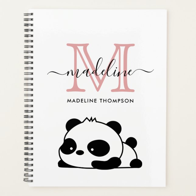 Lazy Panda Blush Rose noir blanc Monogramme Script (Devant)