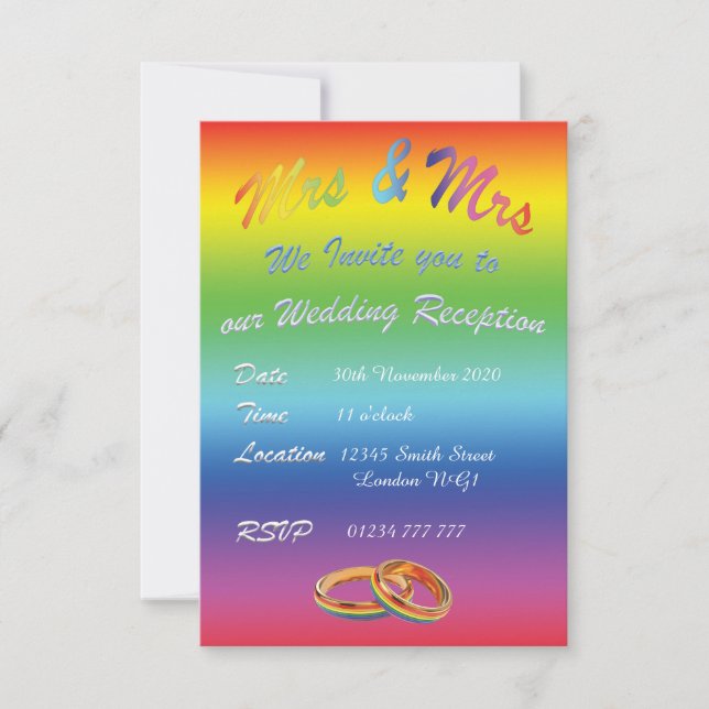 LBGT LESBIAN RAINBOW MARIAGE RÉCEPTION INVITATION (Devant)