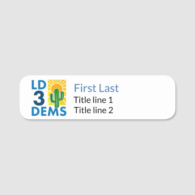 LD3 Dems - badge de nom de style mince; dos magnét (Devant)