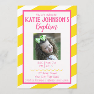 LDS Baptism Invitation FILLE - Jaune et rose