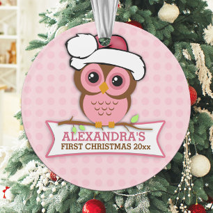 Le 1er Noël de bébé Chouette Rose