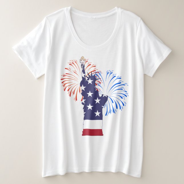 Le 4 Juillet Plus Taille T-shirt avec Statue (Design devant)