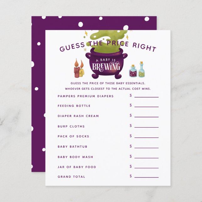 Le Baby shower Cauldron de Witch Devine le prix ju (Devant / Derrière)