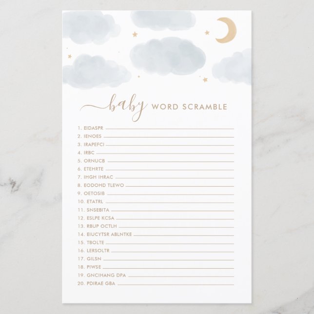 Le Baby shower de Word Scamble Jeu sur la Lune (Devant)