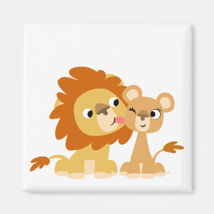 Le baiser : mignon dessin Lion Couple Magnet