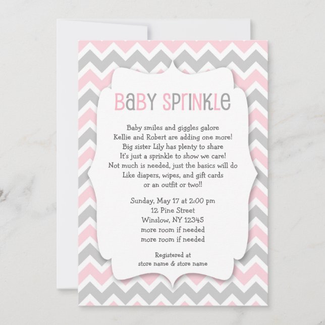 Le bébé gris rose invitation de baby shower (Devant)