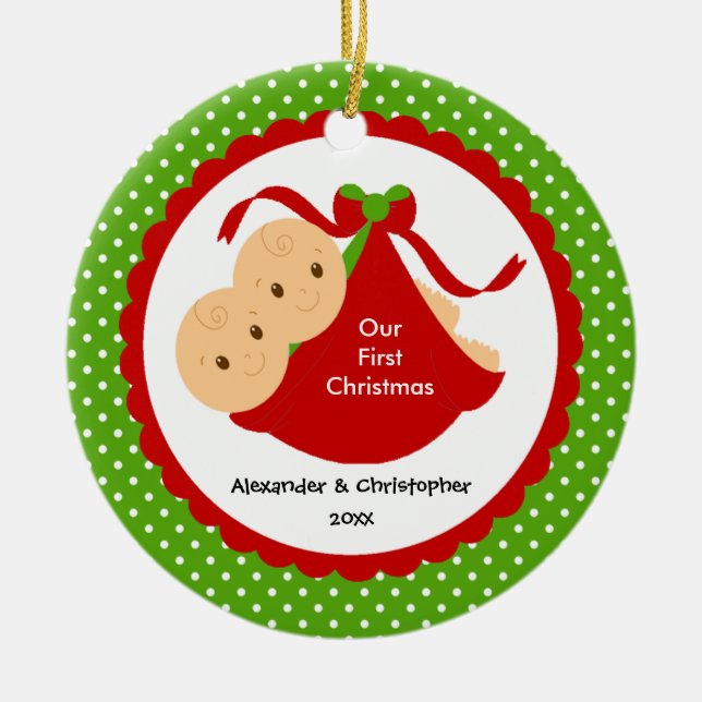 Le bébé jumelle le premier ornement de Noël du (Devant)