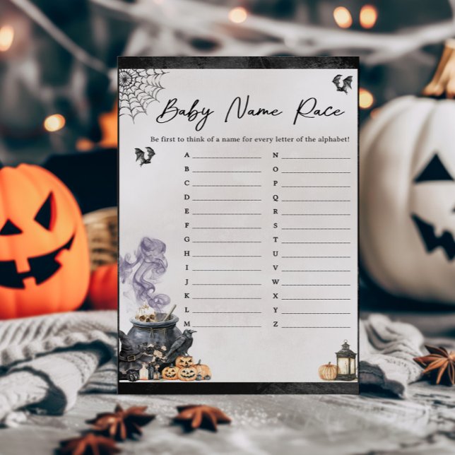 Le bébé mijote Jeu de devinette de prénom de bébé  (A Baby is Brewing Halloween Baby Shower Baby Name Race Game)