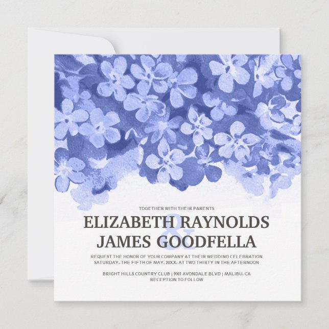 Le bleu marine fleurit des invitations de mariage (Devant)
