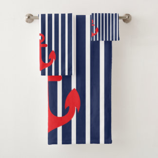 Le bleu marine nautique barre l'Ancre rouge