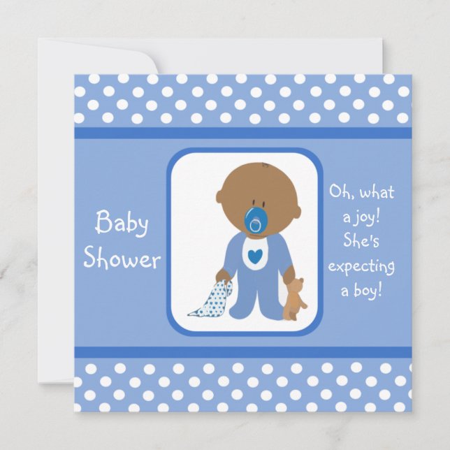 Le bleu pointille des invitations de baby shower (Devant)