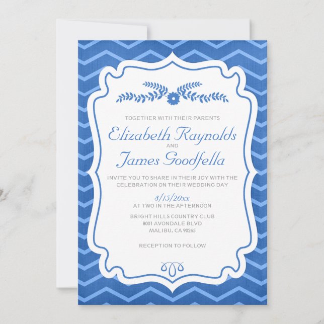 Le bleu royal Chevron barre des invitations de (Devant)