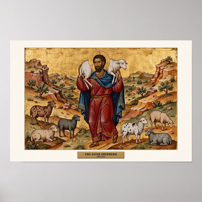Le Bon Berger — Affiche d'icône byzantine (Devant)