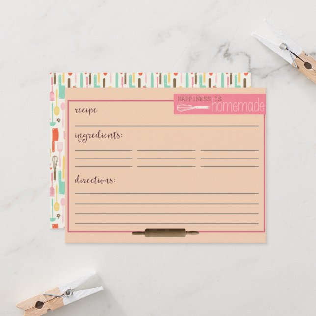 Le Bonheur Est Fait Maison Cartes De Recette-Crème (Devant/Arrière en situation)